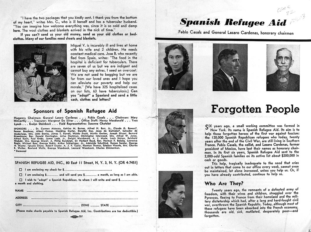 Information folder from the Spanish Refugee Aid Inc.