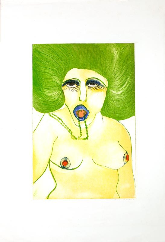 Maria de la Paz Jaramillo, Un dia con Ines, 1973, gravure sur metal, 78 x 50cm, Collection Musée d'Art Moderne de Bogota